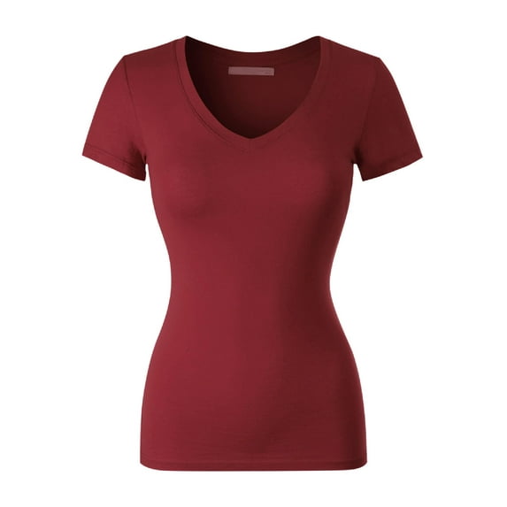 Made by Olivia Women's Basic Solid Short Sleeve V Neck Jersey Top