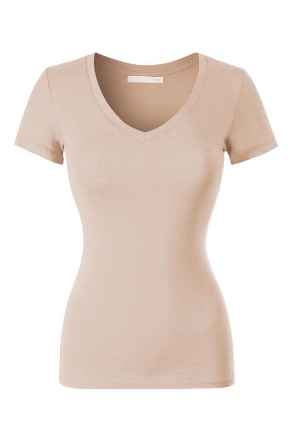 Women's Basic Solid Short Sleeve V Neck Jersey Top