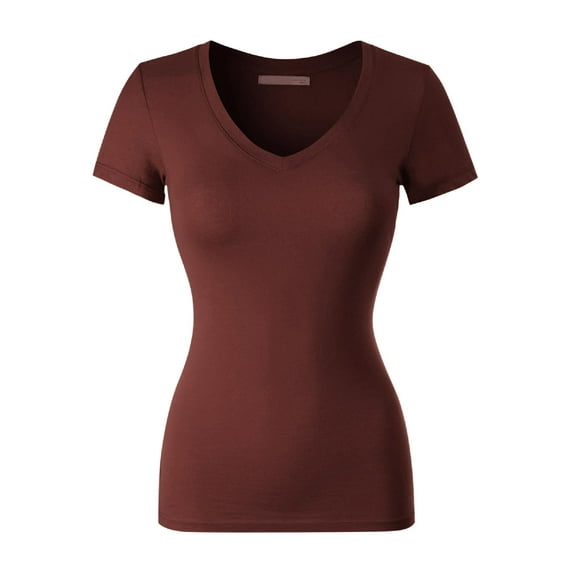 Made by Olivia Women's Basic Solid Short Sleeve V Neck Jersey Top