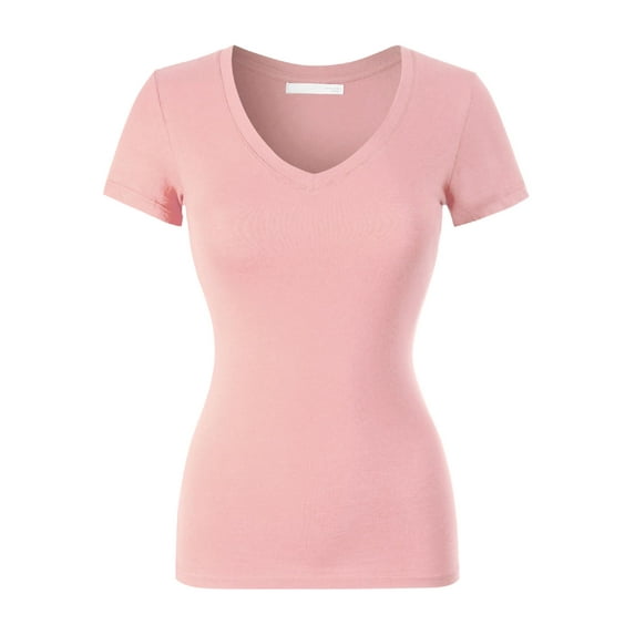 Made by Olivia Women's Basic Solid Short Sleeve V Neck Jersey Top