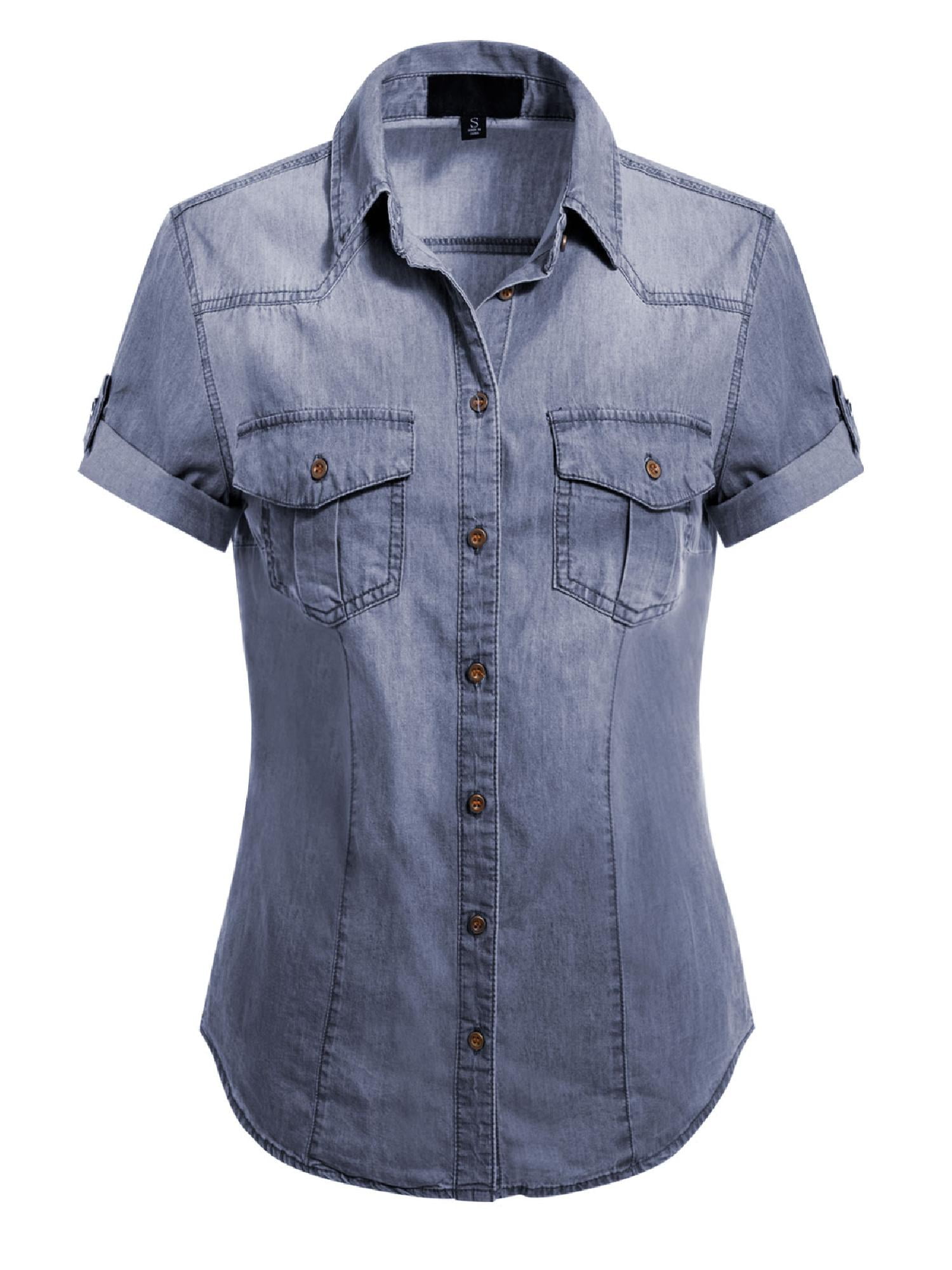 Snap Down Cap Sleeve Denim Top