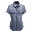 thumbnail image 1 of Made by Olivia Women's Button-Down Cap Sleeve Denim Chambray Shirt, 1 of 4