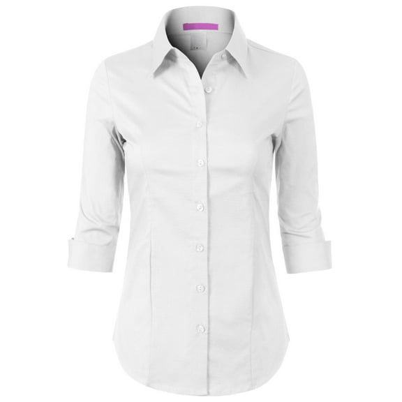 Made by Olivia Women's Button Down Shirts 3/4 Sleeve Stretch Formal Work Blouse Tops