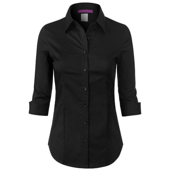 Made by Olivia Women's Button Down Shirts 3/4 Sleeve Stretch Formal Work Blouse Tops