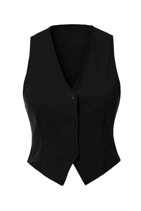 Women's Button Front Stretch Cropped Tuxedo Suit Vest