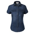 thumbnail image 1 of Made by Olivia Women's Cap Sleeve Button Down Denim Chambray Shirt, 1 of 5