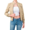 thumbnail image 1 of Made by Olivia Women's Casual Faux Suede Ribbed Hem Zip Up Bomber Short Jacket, 1 of 4