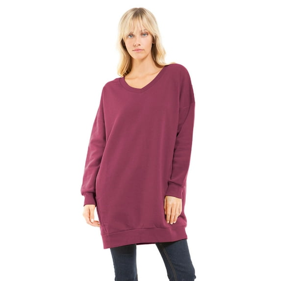 Made by Olivia Women's Casual Oversized Loose Fit V-Neck Fleece Pullover Sweatshirts Tunic Fall Outfits S~3X