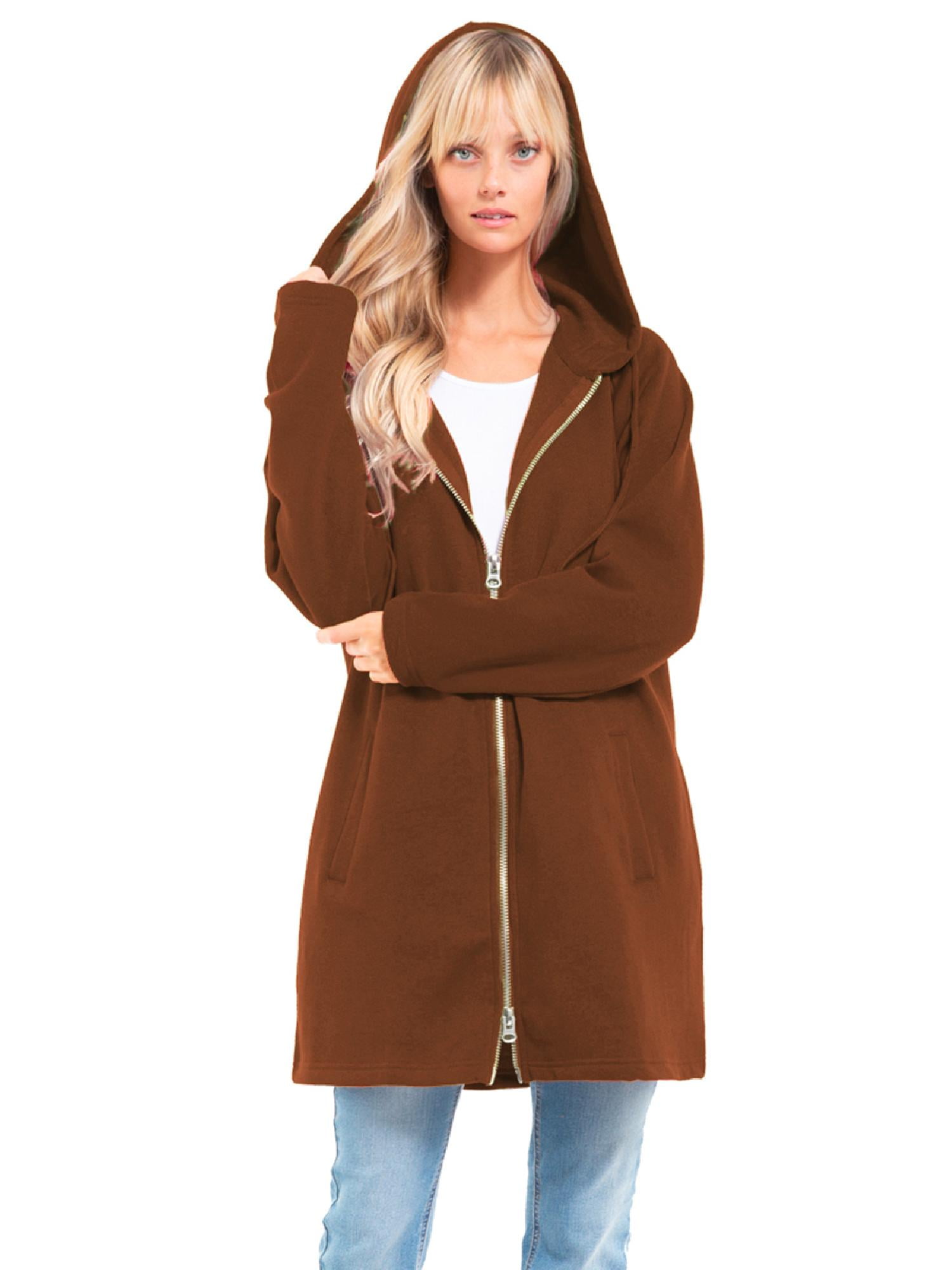 Design By Olivia Women's Oversized Zip-Up Hoodie Tunic - Casual Loose Fit Long Sleeve Sweatshirt Jacket In Military Green, Sizes S-3X