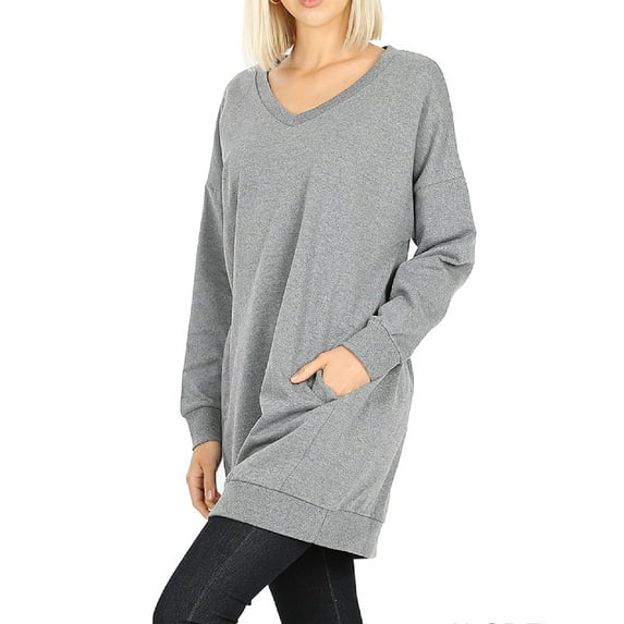 Made by Olivia Women's Casual Oversized V-Neck Sweatshirts Loose Fit Pullover Tunic