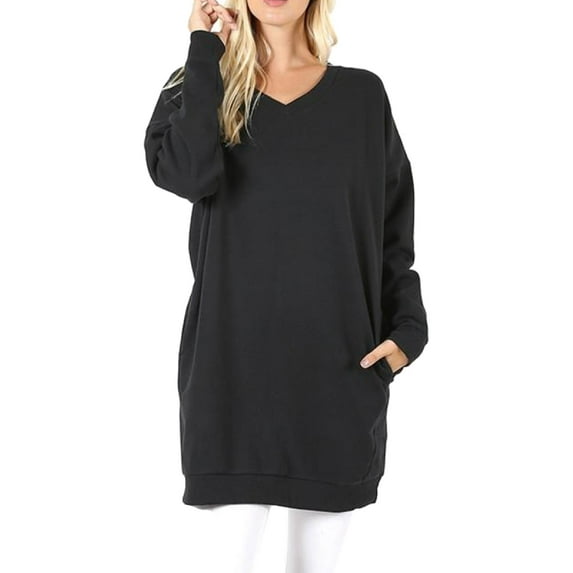 Made by Olivia Women's Casual Oversized V-Neck Sweatshirts Loose Fit Pullover Tunic