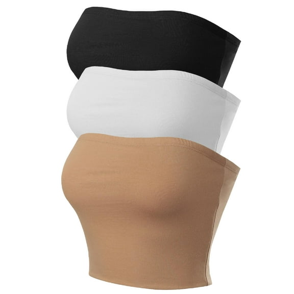 Made by Olivia Women's Casual Solid Double Layered Strapless Basic Tube Top