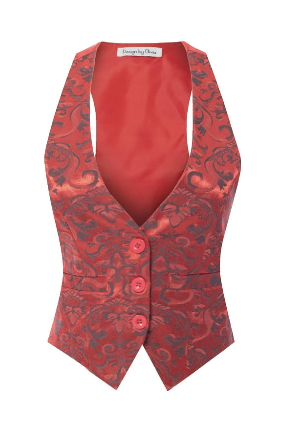 Women's Casual Versatile Racerback Patterned Vest Tuxedo Suit Waistcoat