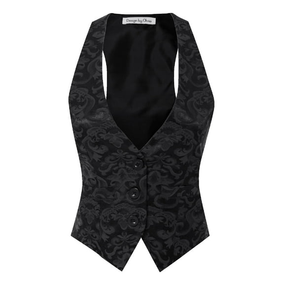 Made by Olivia Women's Casual Versatile Racerback Patterned Vest Tuxedo Suit Waistcoat
