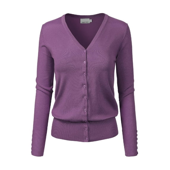 Made by Olivia Women's Classic Button Down Long Sleeve V-Neck Soft Knit Sweater Cardigan