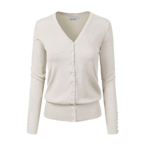 Made by Olivia Women's Classic Button Down Long Sleeve V-Neck Soft Knit Sweater Cardigan