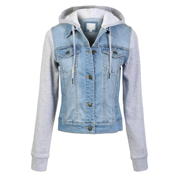 Made by Olivia Women's Classic Casual Hooded Denim Jacket