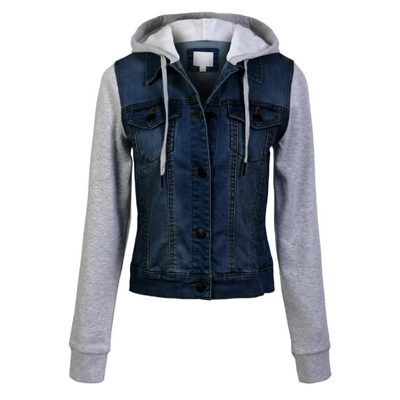 Made by Olivia Women's Classic Casual Hooded Denim Jacket
