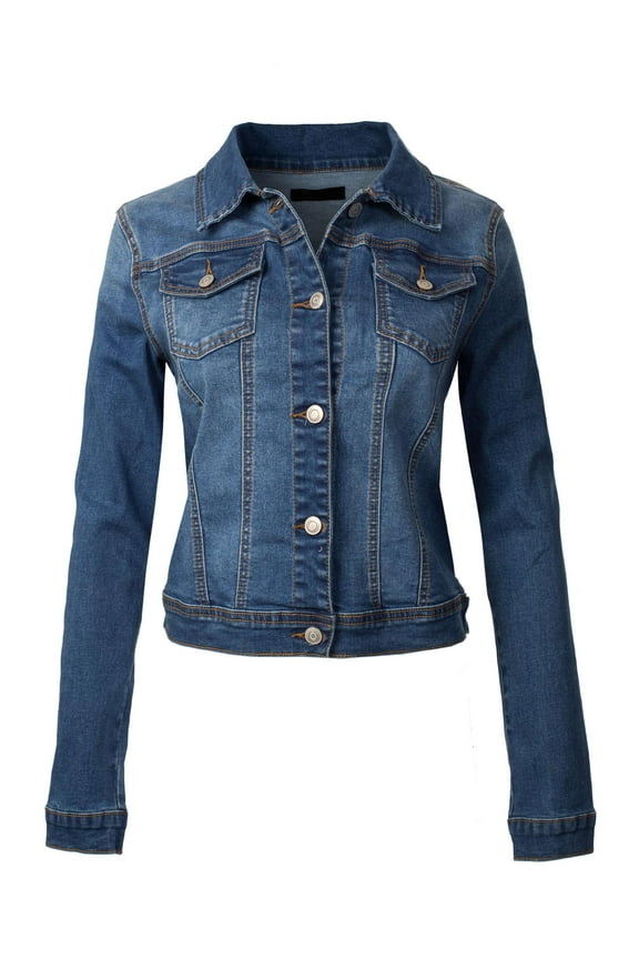 Women's Classic/ Destroyed Vintage Blue Stone Washed Long Sleeve Denim Jean Jacket