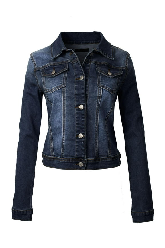 Women's Classic/ Destroyed Vintage Blue Stone Washed Long Sleeve Denim Jean Jacket