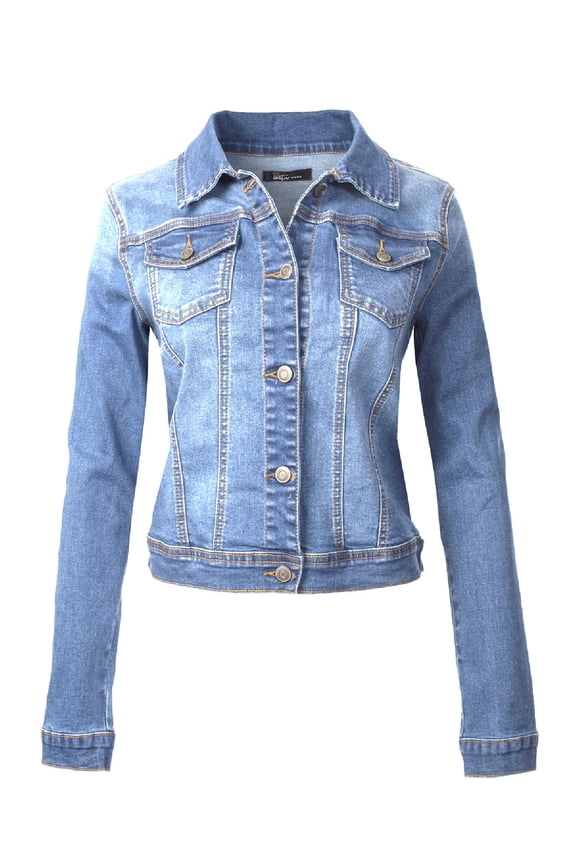 Women's Classic/ Destroyed Vintage Blue Stone Washed Long Sleeve Denim Jean Jacket