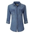 thumbnail image 1 of Made by Olivia Women's Classic Long/Roll Up Sleeve Button Down Denim Chambray Shirt, 1 of 1