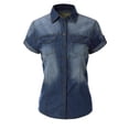 thumbnail image 1 of Made by Olivia Women's Classic Short Sleeve Button Down Denim Chambray Shirt, 1 of 4