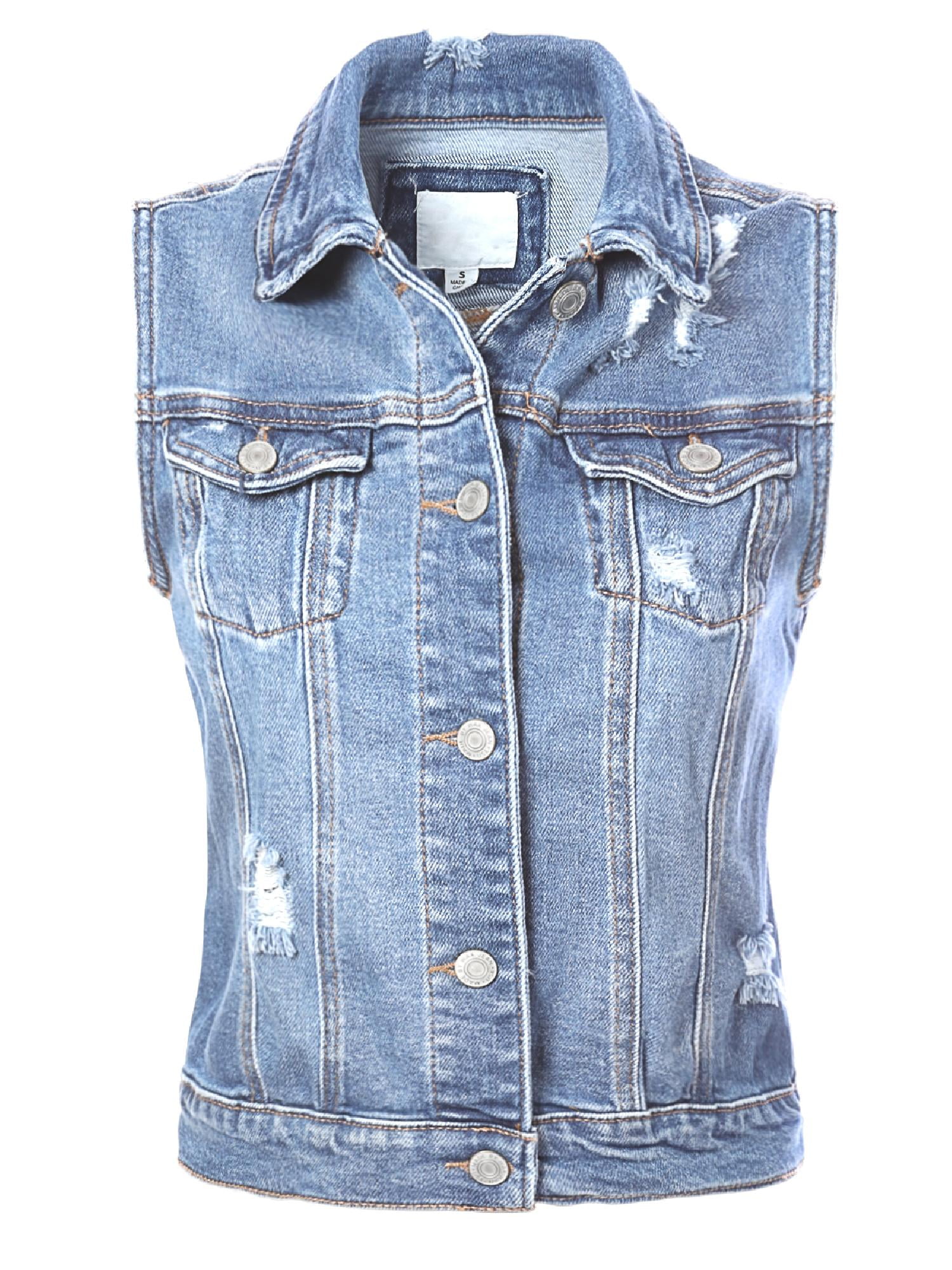 Made by Olivia Women's Classic Sleeveless Distressed Button Down Jean