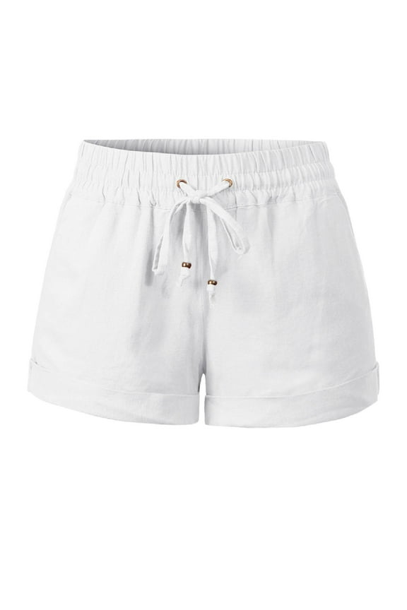 Women's Comfy Drawstring Casual Elastic Waist Cotton Linen Beach Shorts with Pockets