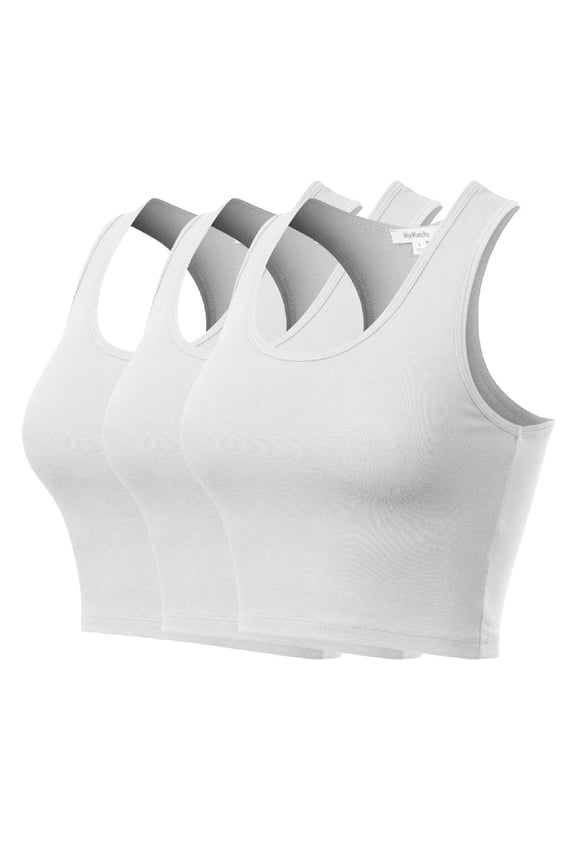 Women's Cotton Basic Sleeveless Racerback Sports Crop Tank Top