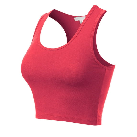 Made by Olivia Women's Cotton Basic Sleeveless Racerback Sports Crop Tank Top