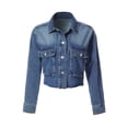thumbnail image 1 of Made by Olivia Women's Cropped Raw Hem Cargo Pocket Denim Jacket, 1 of 7