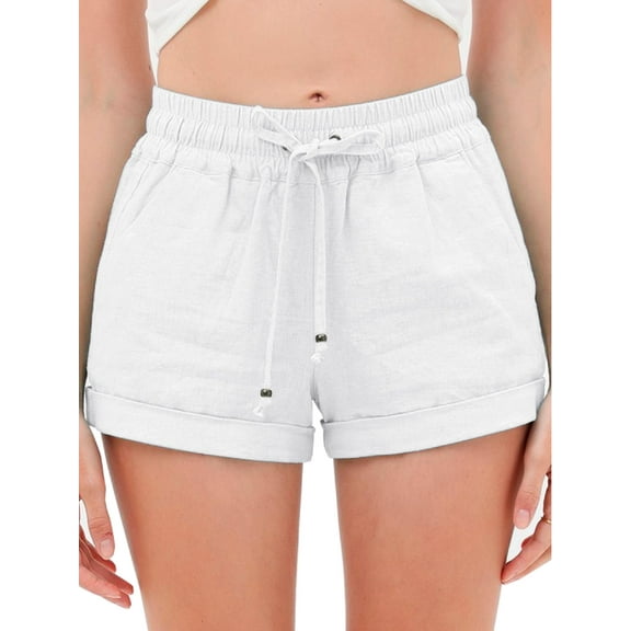 Made by Olivia Women's Drawstring Elastic Waist Casual Comfy Cotton Linen Beach Shorts