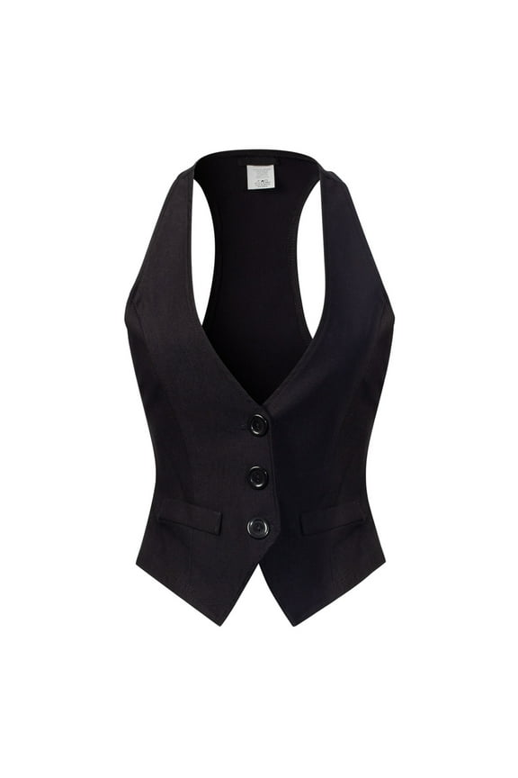 Women's Dressy Casual Versatile Racerback Vest Tuxedo Suit Waistcoat