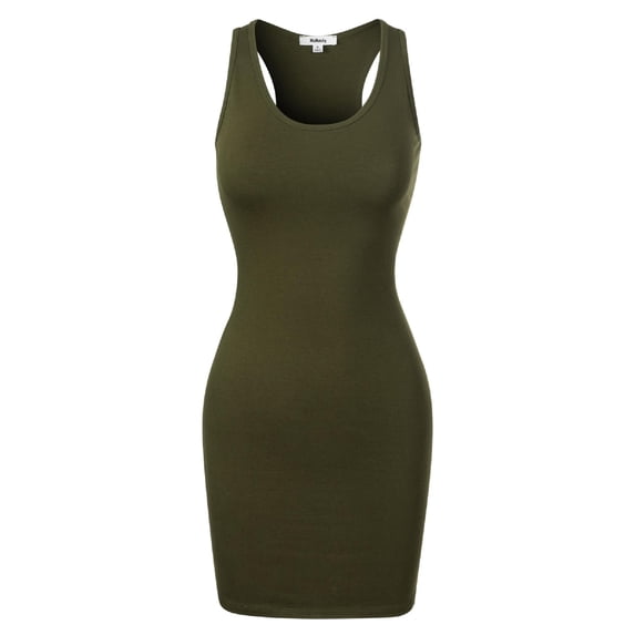 Made by Olivia Women's Fitted Sleeveless Sexy Body-Con Racer-Back Round Neck Mini Dress Dark Olive L