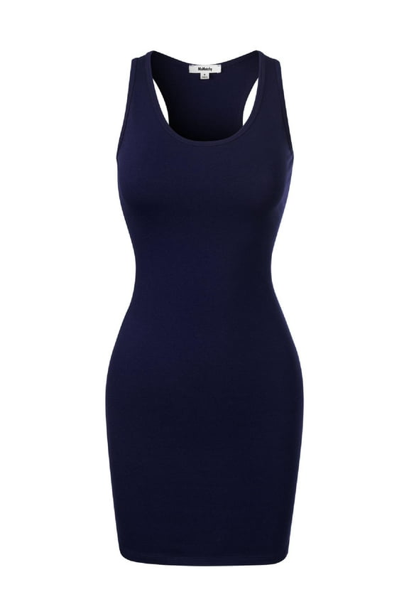 Women's Fitted Sleeveless Sexy Body-Con Racer-Back Round Neck Mini Dress