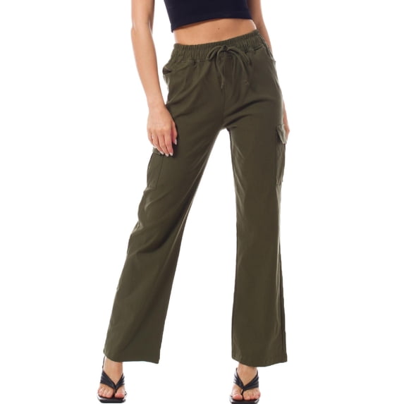 Made by Olivia Women's Flap Pocket Drawstring Elastic Waist Millennium Cargo Pants