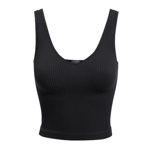 Made by Olivia Women's Four-way Stretch V-Neck Ribbed Seamless Crop Top -Made in USA