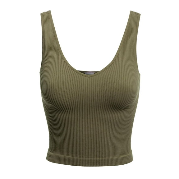 Made by Olivia Women's Four-way Stretch V-Neck Ribbed Seamless Crop Top -Made in USA