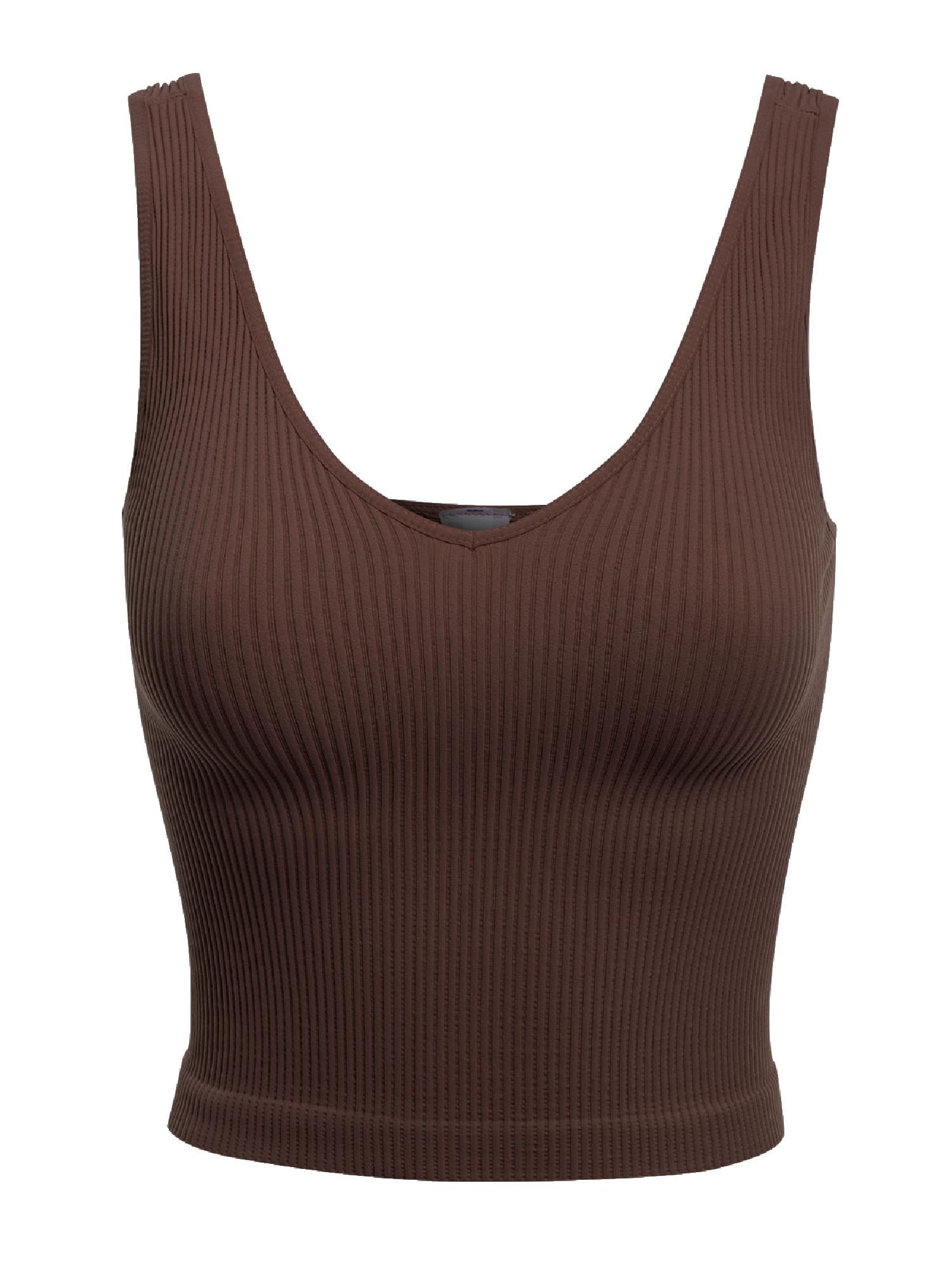 Design By Olivia Women's 4-Way Stretch Ribbed Seamless Crop Top - Deep V-Neck Made In USA