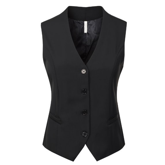 Made by Olivia Women's Fully Lined 4 Button V-Neck Economy Dressy Suit Vest Waistcoat Black S