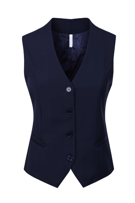 Women's Fully Lined 4 Button V-Neck Economy Dressy Suit Vest Waistcoat