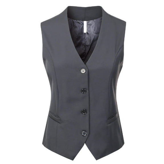 Made by Olivia Women's Fully Lined 4 Button V-Neck Economy Dressy Suit Vest Waistcoat