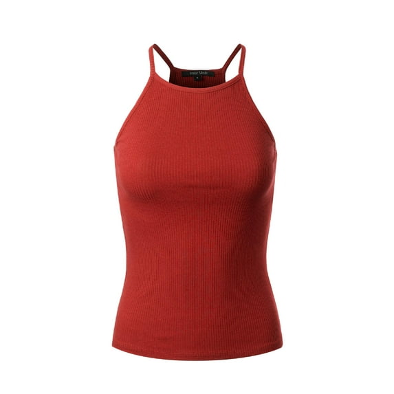 Made by Olivia Women's Halter Neck Ribbed Tank Top