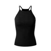 Made by Olivia Women's Halter Neck Ribbed Tank Top