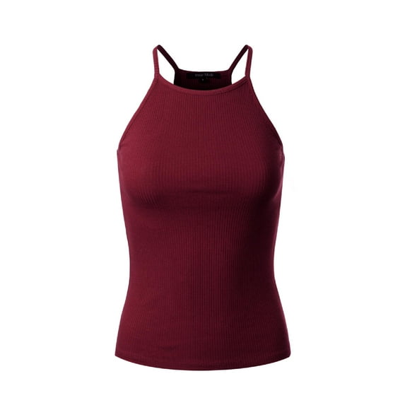 Made by Olivia Women's Halter Neck Ribbed Tank Top