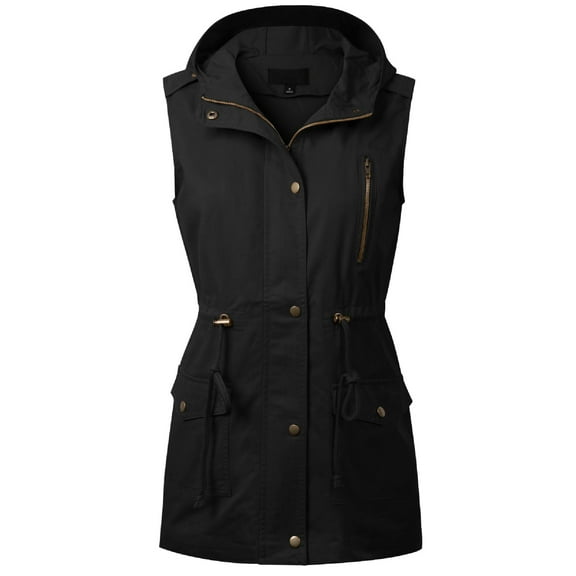 Made by Olivia Women's Hooded Adjustable Drawstring Utility Pocket Anorak Jacket Vest