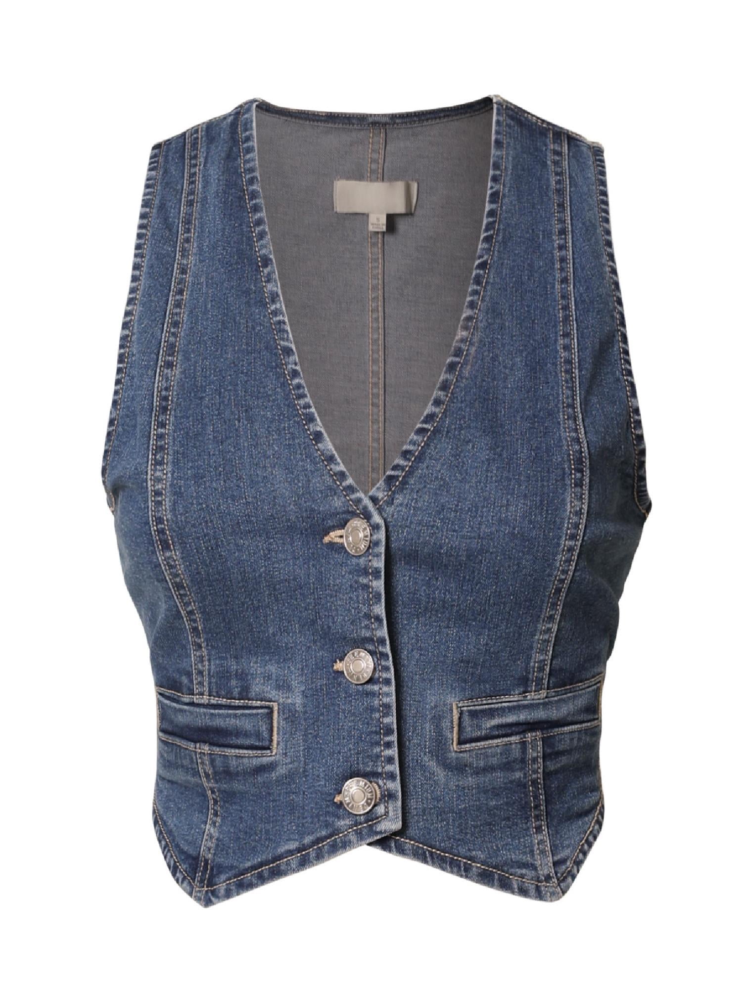 Black Denim Button Down Cropped Vest