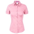 thumbnail image 1 of Made by Olivia Women's Junior Fit Short Sleeve Stretchy Button Down Collar Office Formal Casual Blouse Shirts Top (S-3XL), 1 of 6