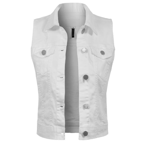 Made by Olivia Women's Junior Fit Sleeveless Button up Jean Denim Jacket Vest